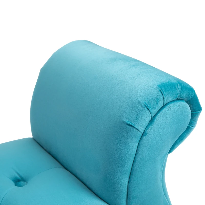 HOMCOM Chaise Captusita Stil Vintage cu Cotiere Tapitate si Cadru din Lemn, Albastru deschis 117x40x58Hcm(m-10)