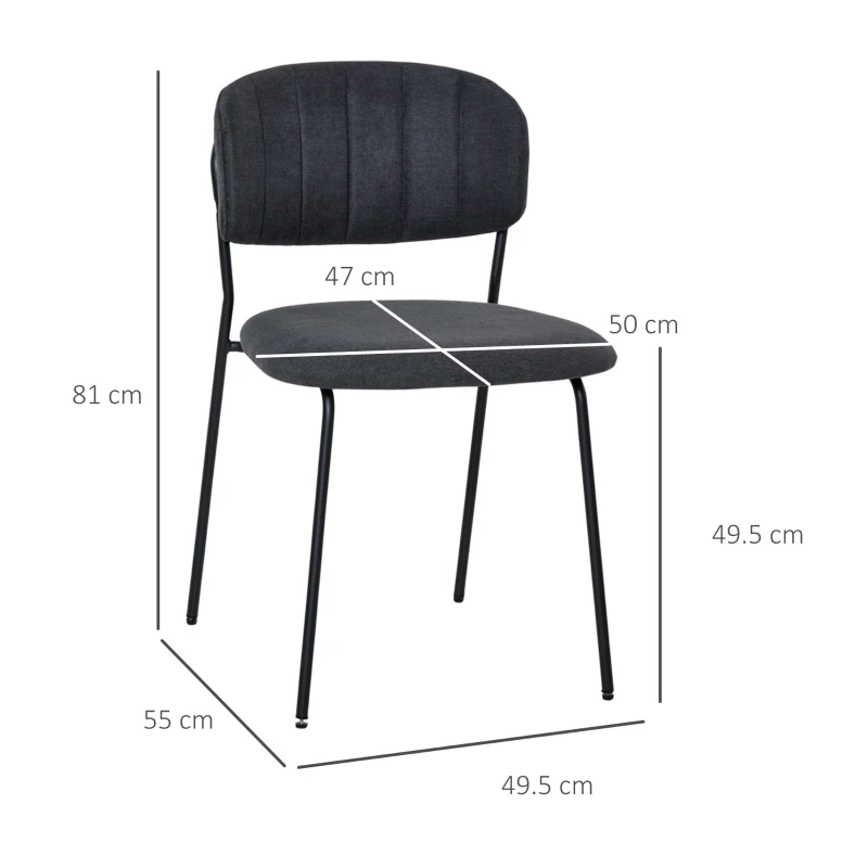 HOMCOM Set de 4 Scaune moderne Capitonate si Stivuibile, din Tesatura si Metal Gri