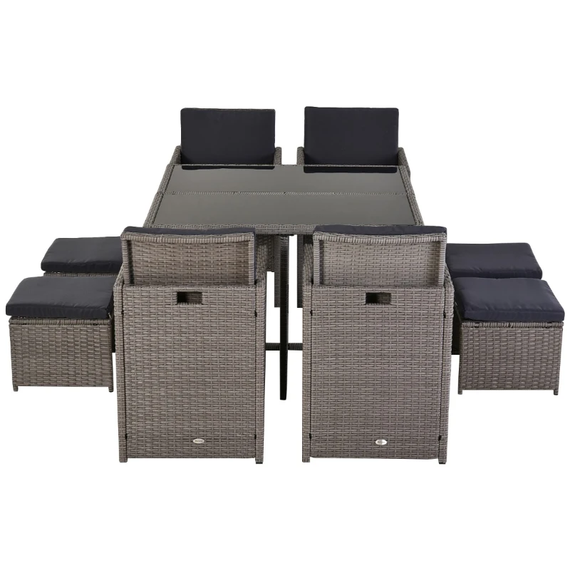 Outsunny Set Mobilier de Gradina Extern 9 bucati Masa cu 4 Scaune 4 Taburet in Rattan, Maro