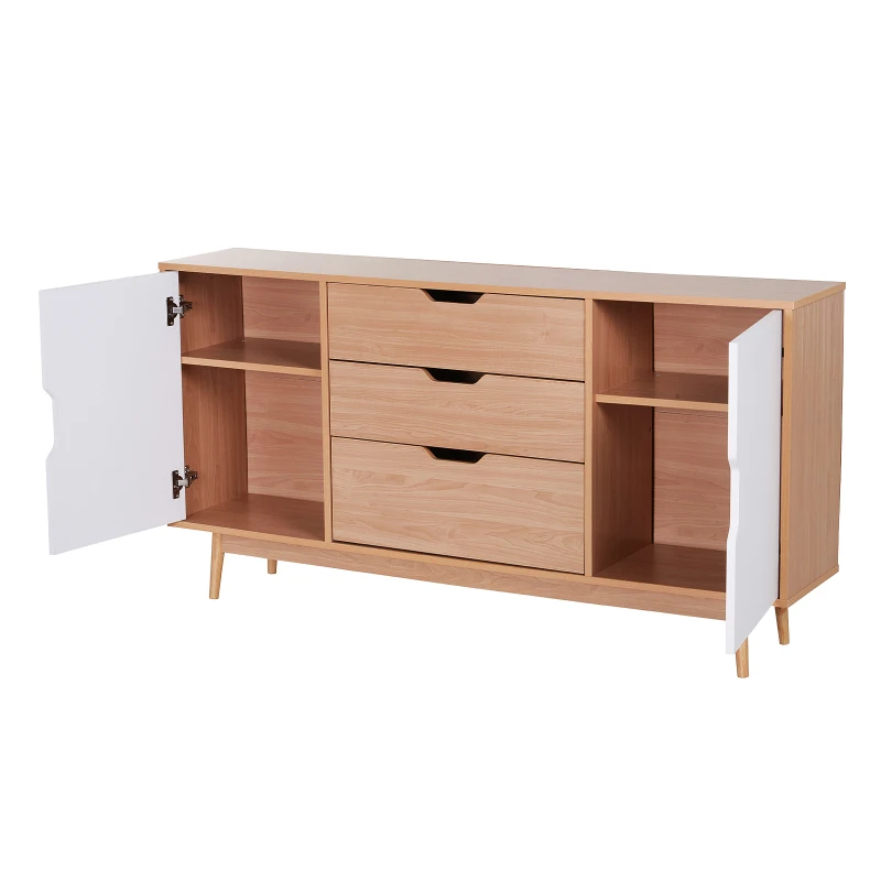 Homcom Mobilier Dulap cu Usi Basculante Comoda Design Nordic Lemn Stejar Alb 145 x 30 x75 cm