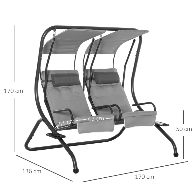 Outsunny leagan de gradina 2 locuri separate, 170x136x170 cm