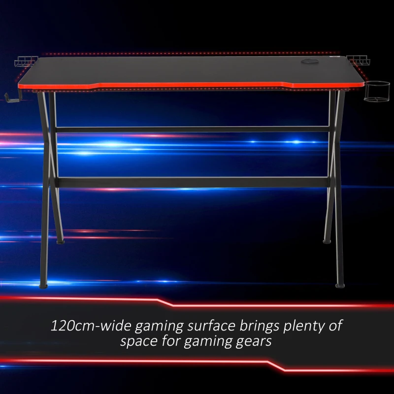 HOMCOM Birou pentru jocuri Birou Suport Computer cu Suporturi, Negru si Rosu