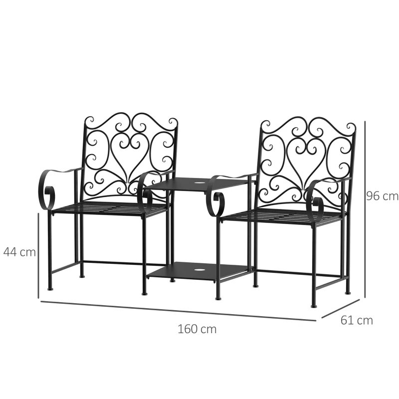 Outsunny set 2 scaune si masuta de cafea, metal, 160x61x96cm