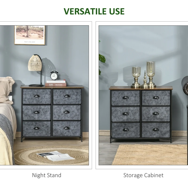 HOMCOM Comoda cu 6 sertare din Material Textil si Otel 80x30x70cm Multicolora