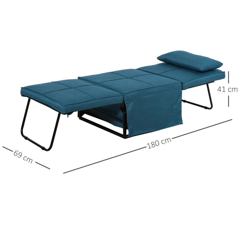 HOMCOM 4 in 1 Canapea extensibila 5 nivele spatar reglabil puof sezlong Albastra