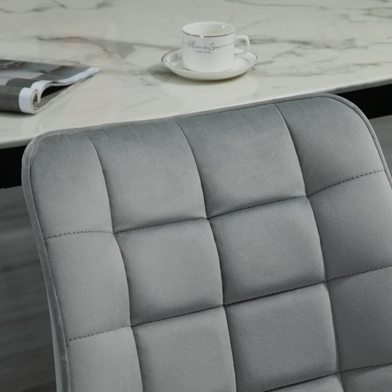 HOMCOM Set 2 Scaune Moderne Captusite pentru Sufragerie Stil Nordic Catifea Gri