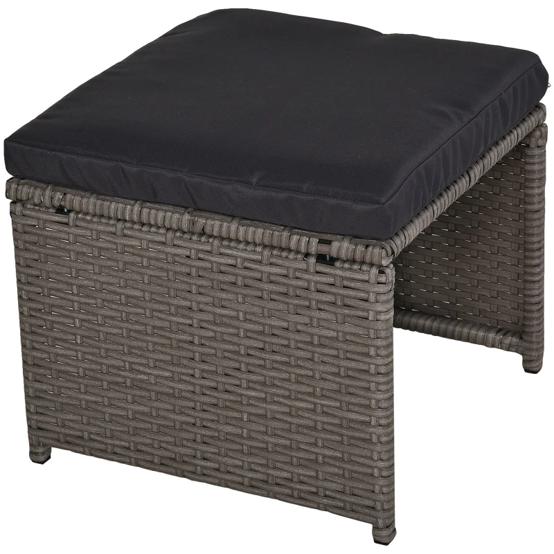 Outsunny Set Mobilier de Gradina Extern 9 bucati Masa cu 4 Scaune 4 Taburet in Rattan, Maro