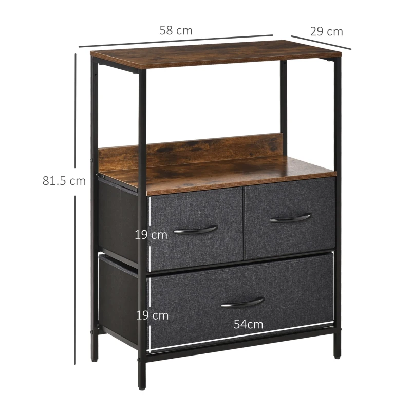 HOMCOM Comoda multifunctionala cu 3 sertare pliante din material textil 58x29x81.5cm