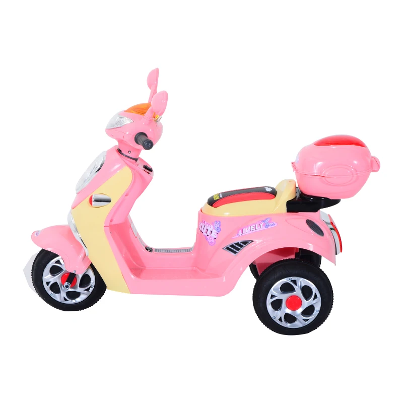 HOMCOM Motoreta Tricicleta Electrica pentru Fetite 6V cu Lumini si Muzica, Roz(m-13)