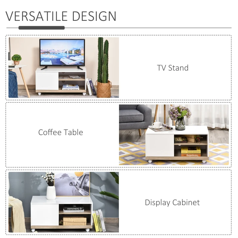 HOMCOM Carucior Suport TV cu 1 Usa si Compartimente Deschise, Dulap pentru TV pana la 42 "