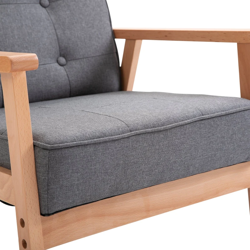 HOMCOM Fotoliu Vintage Stil Scandinav Moale și Confortabil Capitonat cu Butoni, 64,5x70x74 cm, Gri