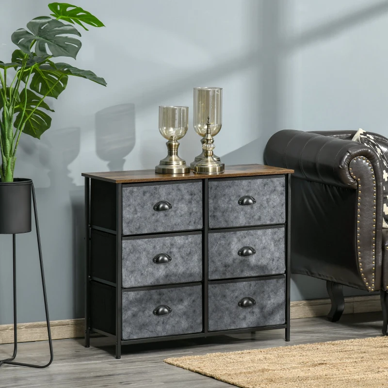 HOMCOM Comoda cu 6 sertare din Material Textil si Otel 80x30x70cm Multicolora