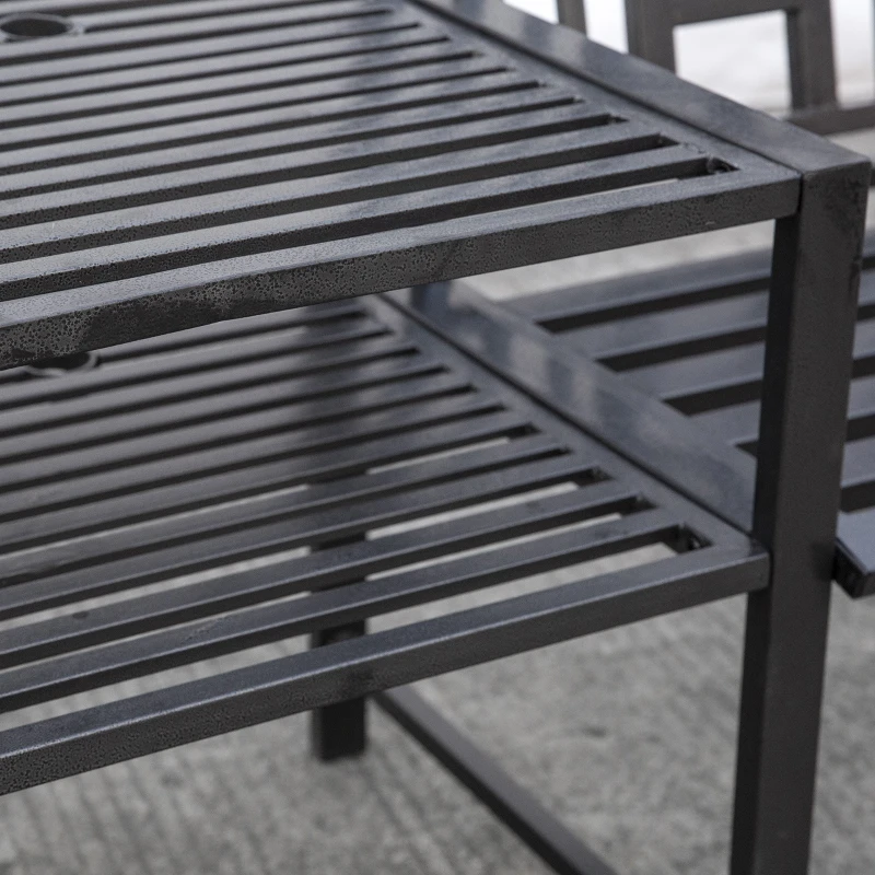 Outsunny Set 2 Scaune cu Masuta de cafea si gaura pentru Umbrela in metal, Negru