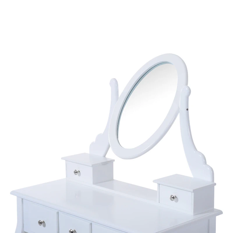 HomCom Tavolo da Trucco Mobile da Toletta Specchiera con Sgabello Specchio Girevole in Legno Bianco