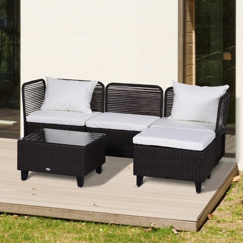 Outsuny Set Mobilier pentru Extern in PE Rattan Fotolii cu Perne si Taburet Maro