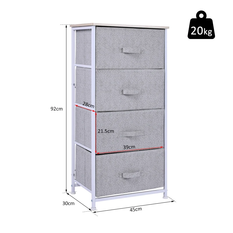 Homcom Mobila Container cu 4 Sertare din Lin Panou Sasiu in Otel Vopsea Praf Raft Superior in MDF Max:25 kg 45x30x92cm