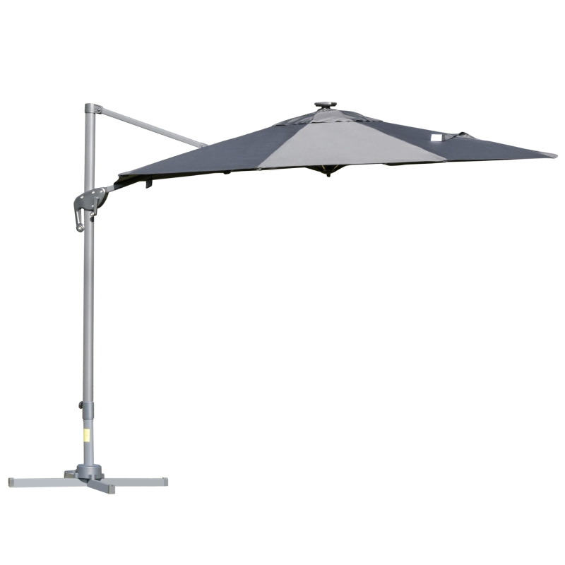 Outsunn Umbrela de Gradina sau Terasa iluminatie LED si Panou solar, Gri