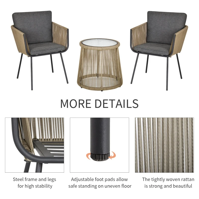 Outsunny Set Mobilier de Grădină cu 2 Șezlonguri Recliner pentru Exterior, cu Pernă Căptușită din PE, 196x65x22 cm, Gri
