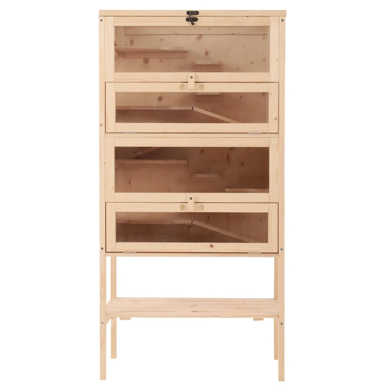 PawHut Cusca pentru Rozitori si Hamsteri cu 4 Rafturi cu Acoperis Trapa in Lemn 60x40x120cm