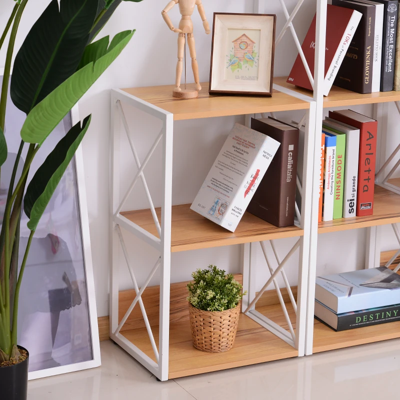 HOMCOM Mobilier Rastel Librarie 3 Rafturi cu Schelet in Otel Alb si Rafturi in Lemn 40x35x72.5cm