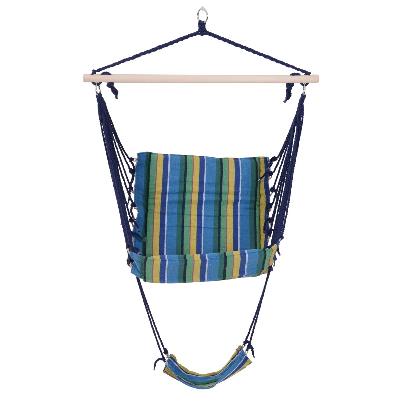 Outsunny Hamac Scaun Acoperis cu Taburet in Lemn Galben si Albastru