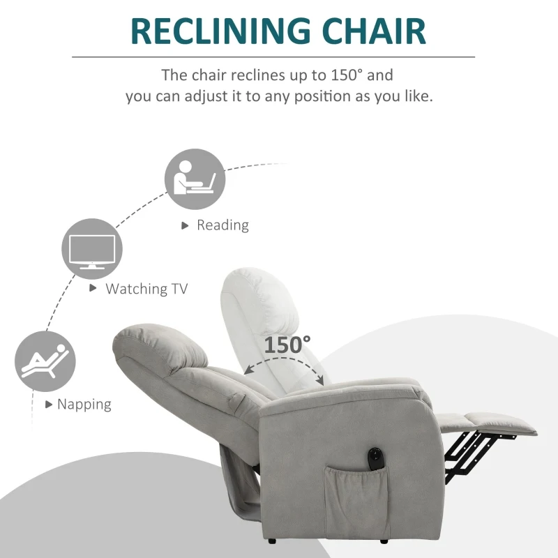 Homcom Fotoliu Electric cu Suport de Ridicare 150° si sistem Recliner pentru Relaxare in Textil, Gri 77x93x110cm