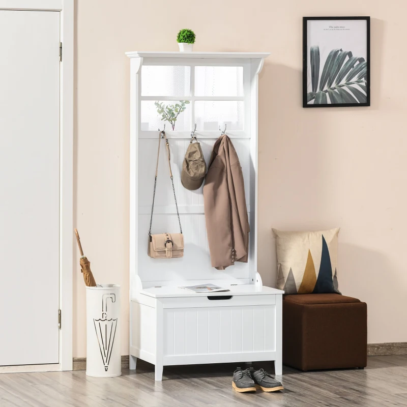 HOMCOM Mobilier Cuier de Perete cu Bancuta tip cufar cu 3 Agatatori Polita Oglinzi Alb