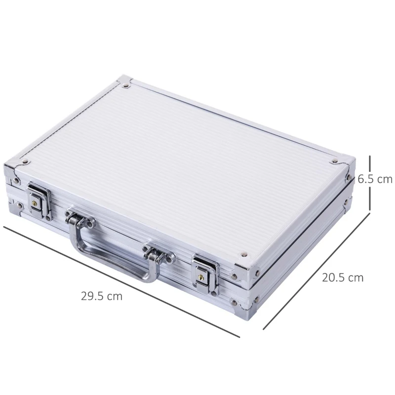 HOMCOM Geanta pentru Jocuri, Poker,  200 jetoane, din aluminiu, Argintiu