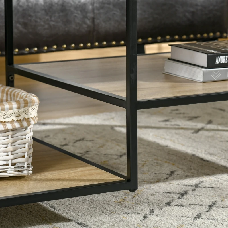 HOMCOM Masuta de Cafea Stil Industrial cu 3 Etajere, din MDF si Otel, 120x60x46cm - Lemn