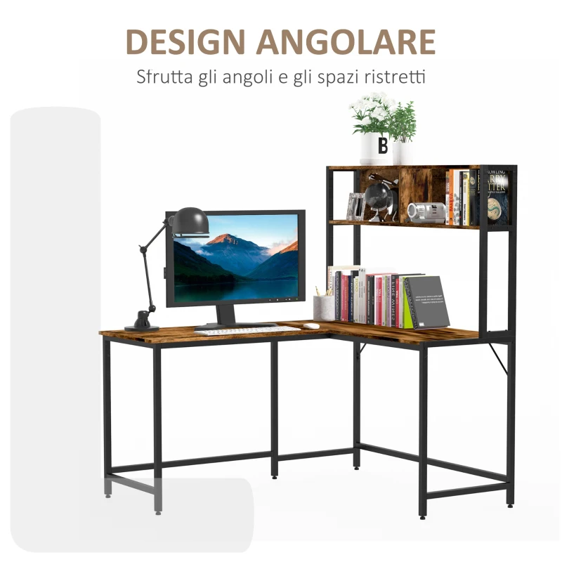 HomCom birou de colt, stil industrial, cu raft, 140x125x149 cm