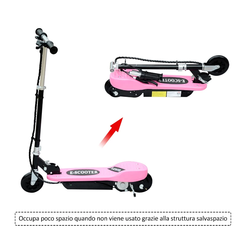 HomCom Monopattino Scooter Elettrico per Bambini 120W Pieghevole Struttura in Metallo, Rosa