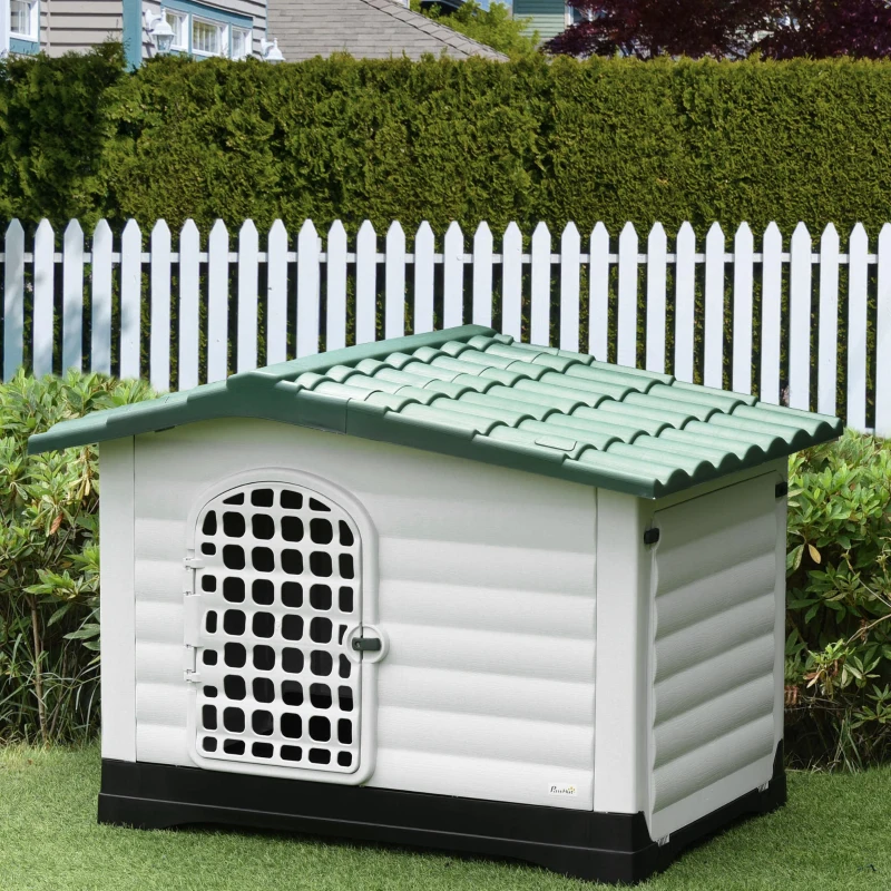 PawHut Casuţa pentru Caini de Exterior din Plastic Uşa şi Fereastra 111x84x80cm