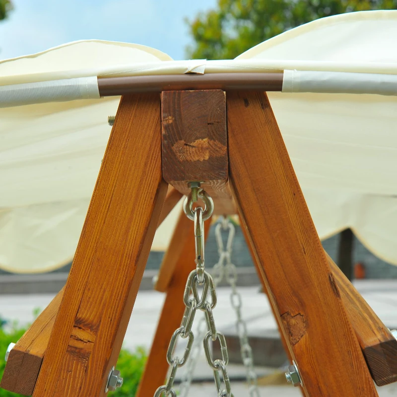 Outsunny Dondolo da Giardino a 3 Posti in Legno di Pino con Tettuccio Parasole, Bianco