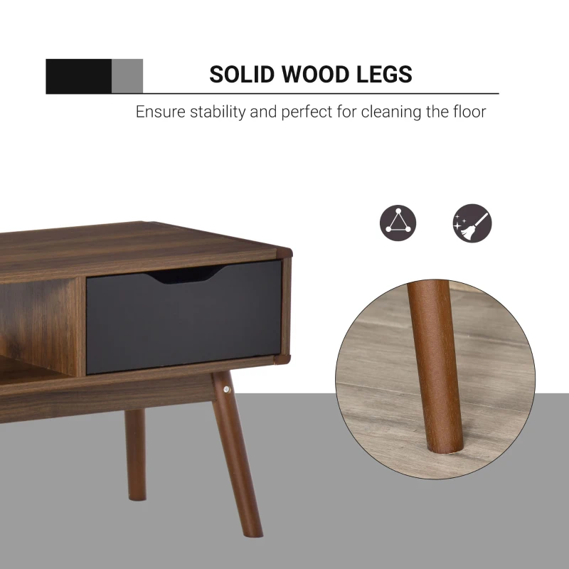 HOMCOM Mobilier TV Modern cu 2 Sertare pentru TV de până la 50" din lemn de teak si negru