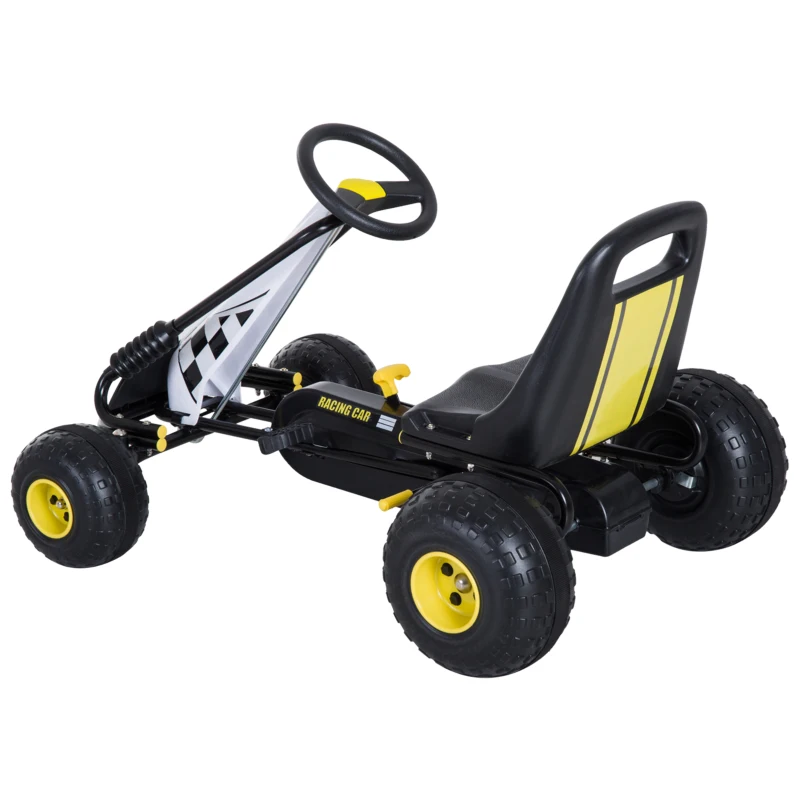 Homcom Go Kart Copii – Pedale, Design Negru & Galben