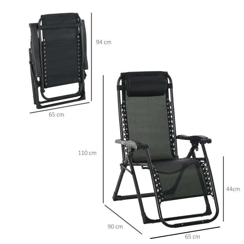 Outsunny Sezlong de Gradina Pliabil cu Spatar Inclinabil si Saltea, 90x65x110cm