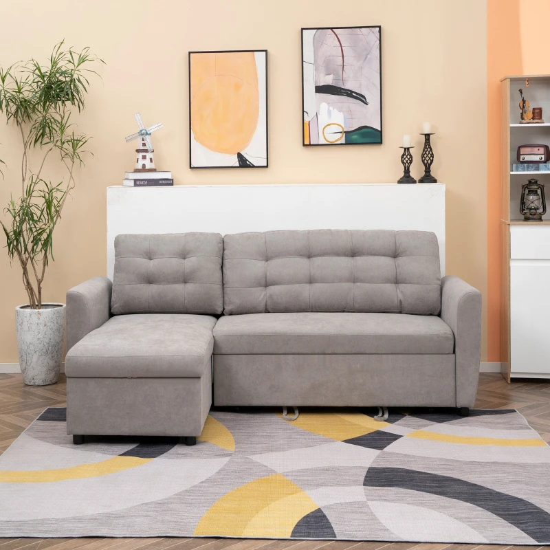 HOMCOM Canapea Extensibila pe Colt 3 locuri cu Sezlong Compartiment din Material Textil(m-11)