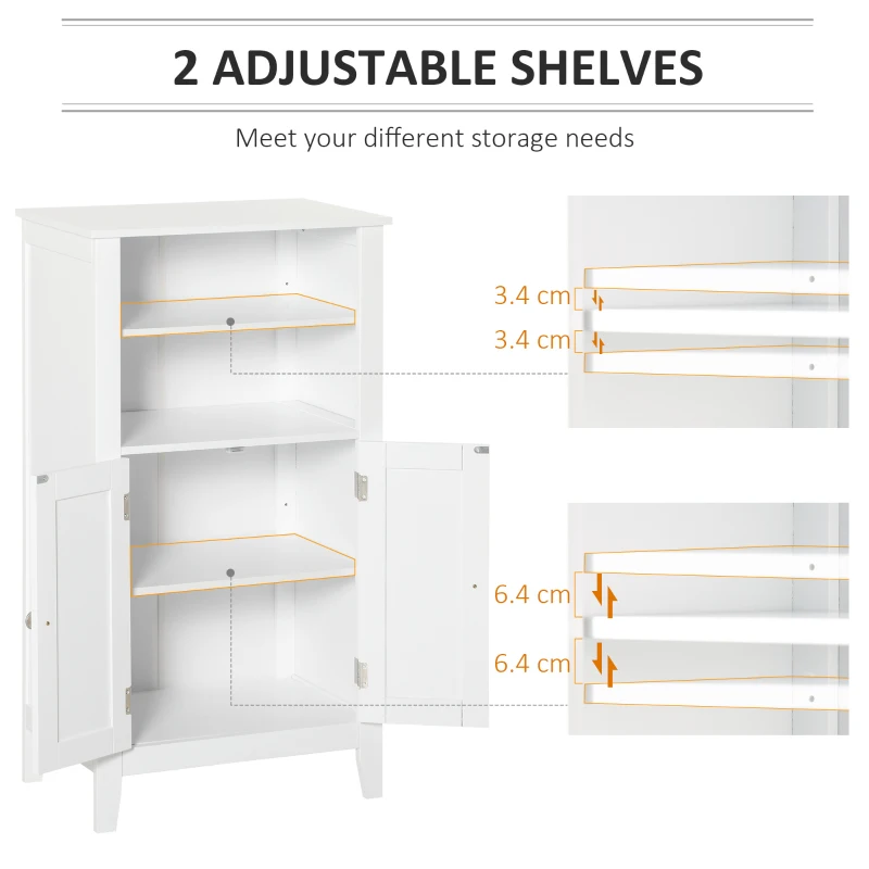 Kleankin Dulpa pentru Baie cu Rafturi Reglabile si 2 Usi din Lemn, Alb 50x30x93cm(m-5)