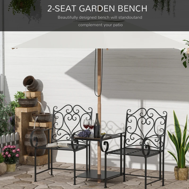 Outsunny set 2 scaune si masuta de cafea, metal, 160x61x96cm