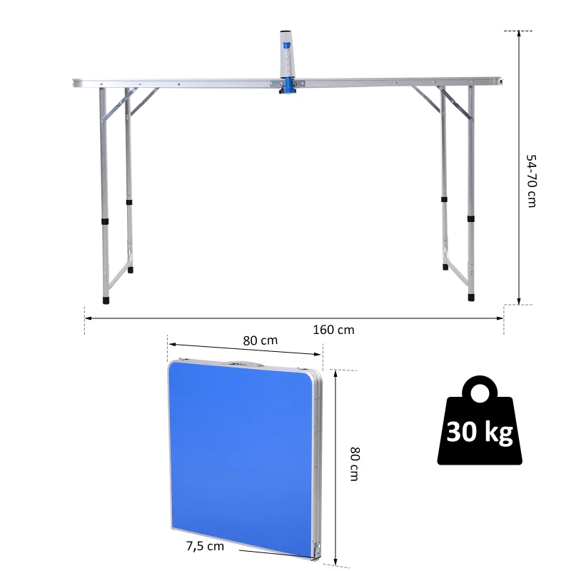 Outsunny Masa Pliabila Multifunctionala de Camping cu Plasa de Ping Pong 160 x 80 cm