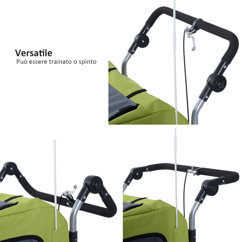 Pawhut Remorca Bicicleta Caini – 130×90×110 cm, Verde & Ventilata