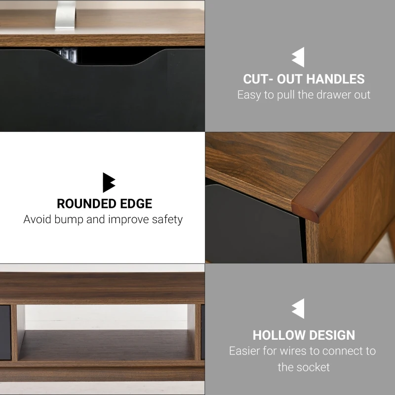 HOMCOM Mobilier TV Modern cu 2 Sertare pentru TV de până la 50" din lemn de teak si negru