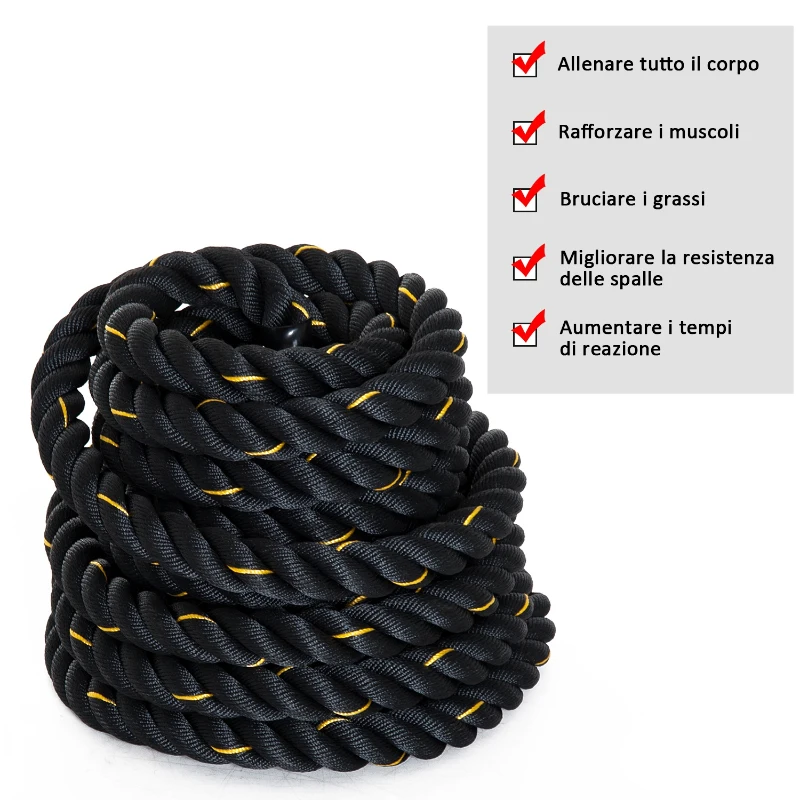 HOMCOM Battle Rope Coarda Funie de Antrenament Forta Fitness (Ф38mm) Lungime 9m