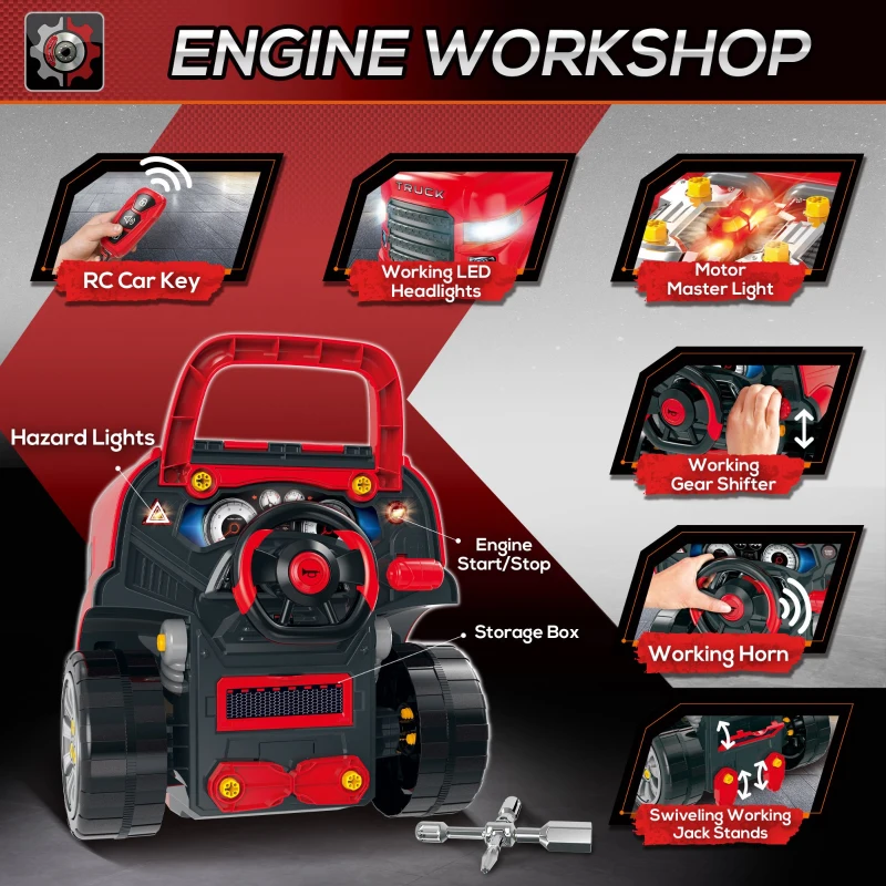 HOMCOM Atelier Camion Jucarie cu Motor, 61 Accesorii pentru Copii 3-5 Ani
