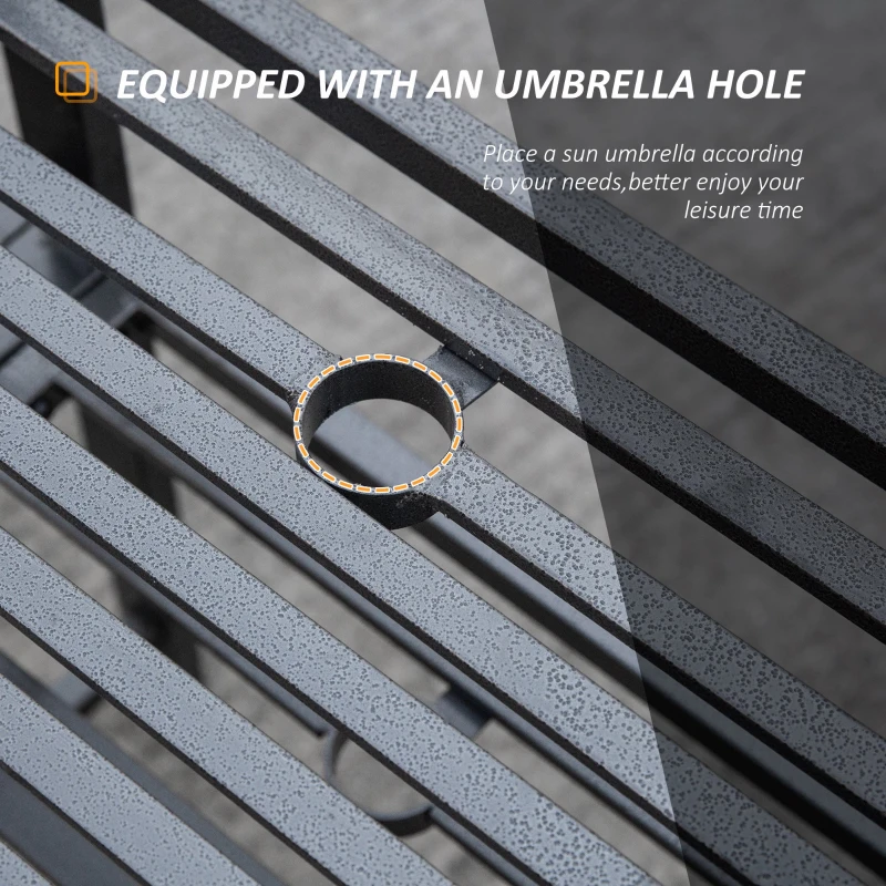 Outsunny Set 2 Scaune cu Masuta de cafea si gaura pentru Umbrela in metal, Negru