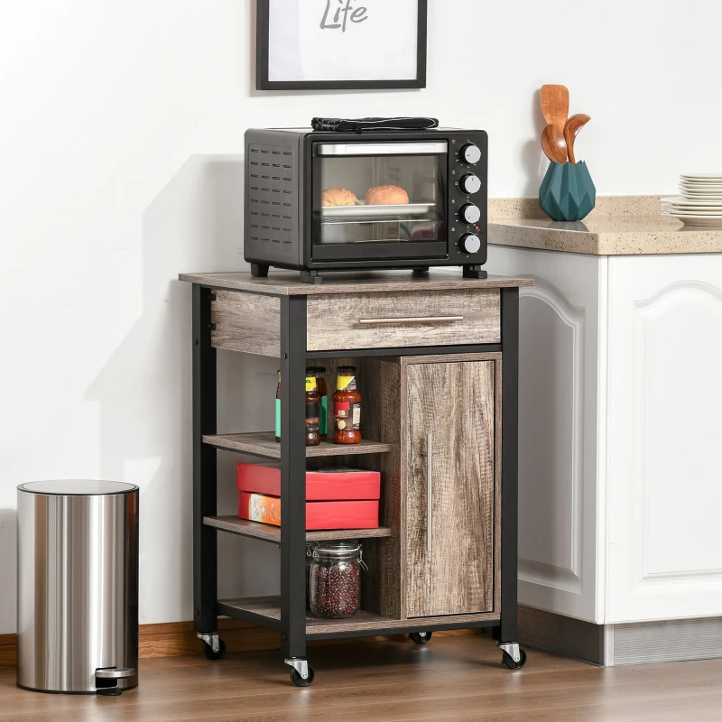 Homcom Carucior Bucatarie – Cu Sertar, Dulap si 4 Roti