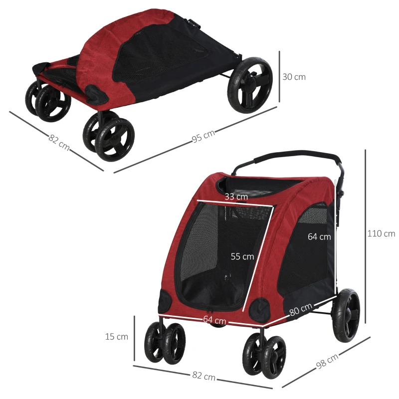 PawHut Carucior pentru Caini medii-mari pana la 55 kg Rosu