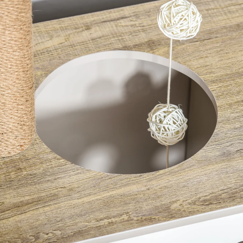 PawHut Copac de zgâriat cu Cușcă din Lemn pentru Pisici Adulte cu greutatea până la 5 kg