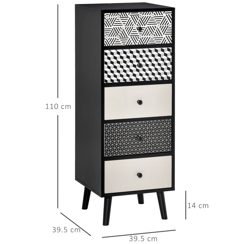 HOMCOM Mobila Comodă cu 5 sertare Mobilier modern pentru casa dimensiune 39.5x39.5x110 cm
