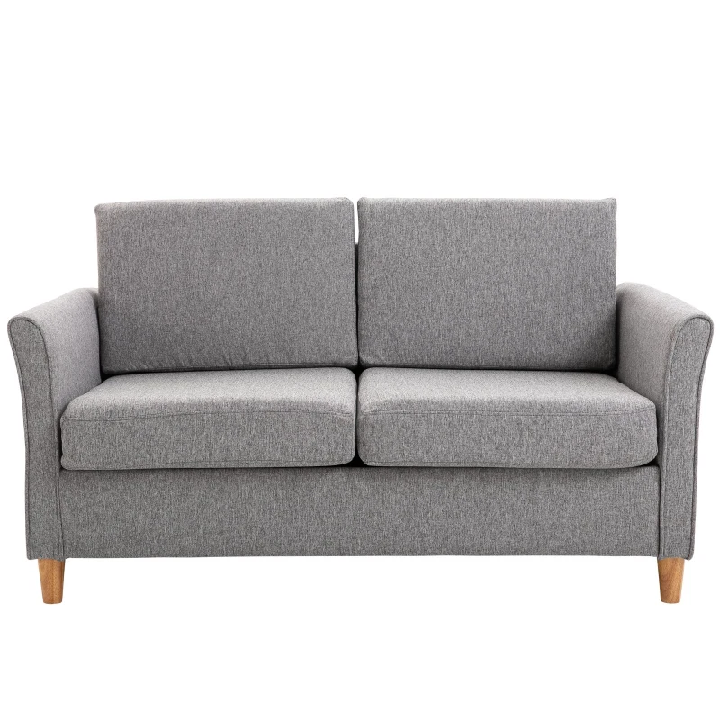 HOMCOM Canapea Doua Locuri cu Invelis in Lin Gri si Schelet in Lemn 141x70x78cm(m-12)